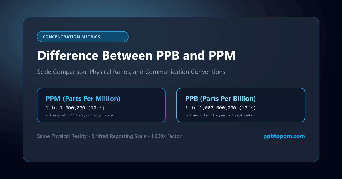 Visual scale comparison illustrating parts per million versus parts per billion concentrations